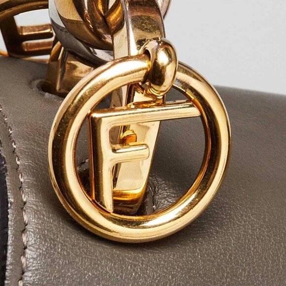 Fendi Grey Leather Kan I F Logo Shoulder Bag - Picture 6 of 12